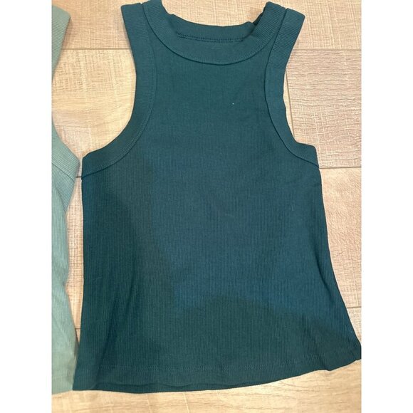 Old Navy Ribbed Tank Tops XS 2-Pack Green & Teal Sleeveless Stretchy Casual Basi - Picture 3 of 8